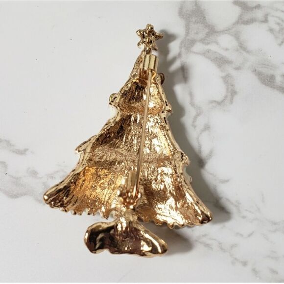 WINTER WHITE CHRISTMAS TREE BROOCH PIN - Picture 6 of 8